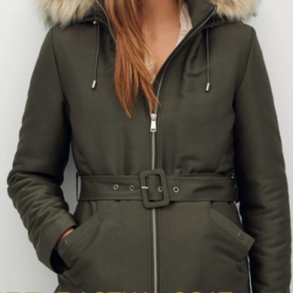 Olive Green Parka Jacket w/ Faux Fur (L)